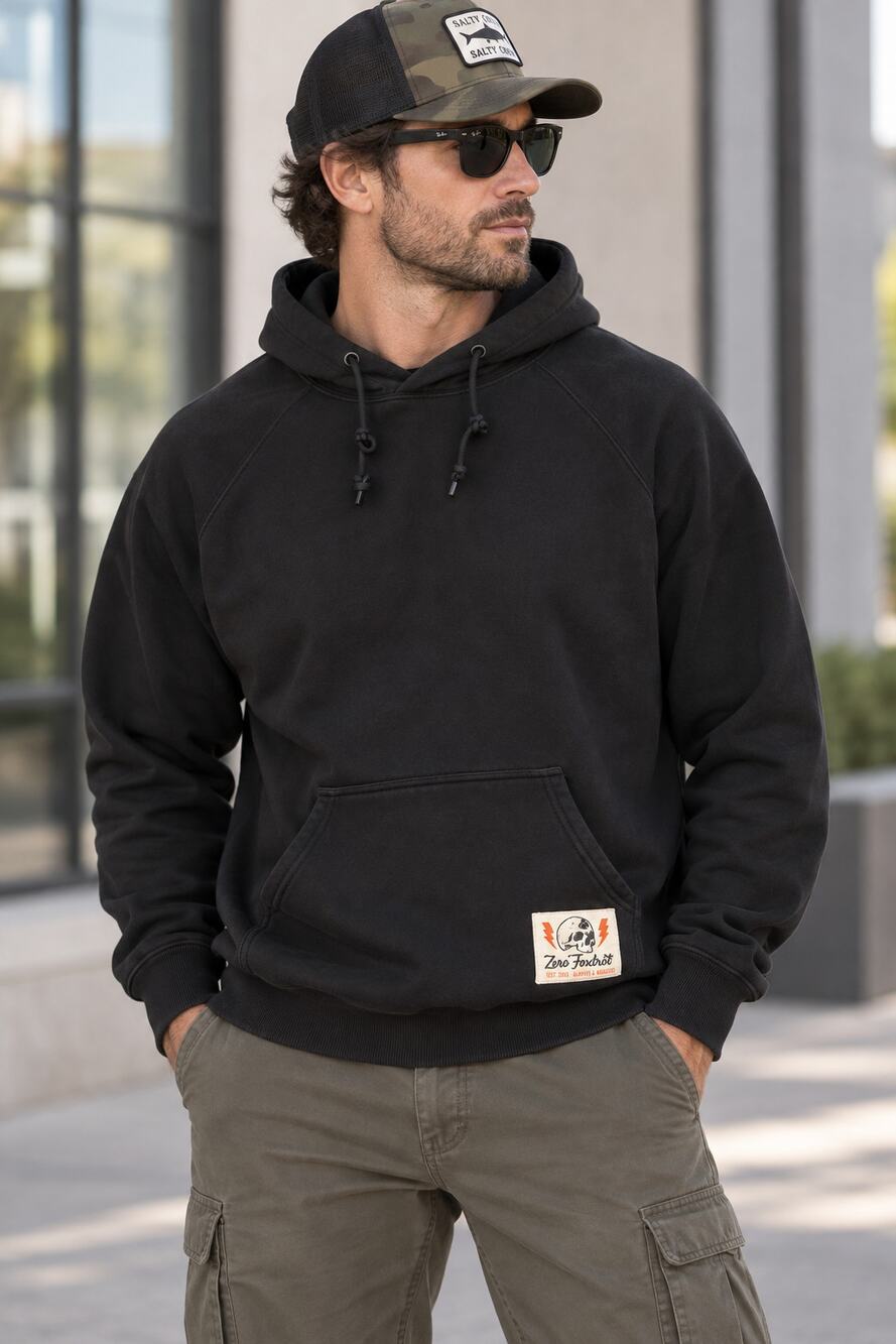Zero Foxtrot Skull Lightning Patch Heavyweight Pullover Black Men's XL